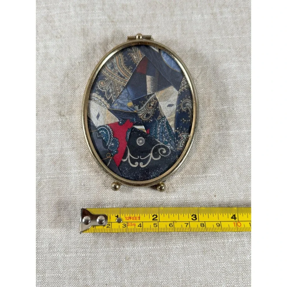 Vintage Oval Gold Picture Frame with Navy Paisley Silk, Tabletop